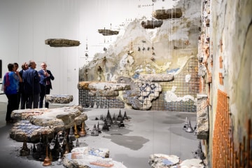 The 2019 QAGOMA Foundation Appeal raised funds to support the acquisition of Pannaphan Yodmanee’s remarkable APT9 work In the aftermath 2017–18, which assembles found, created and natural elements amidst painted scenes of colonial conquests and journeys through the Buddhist cosmos