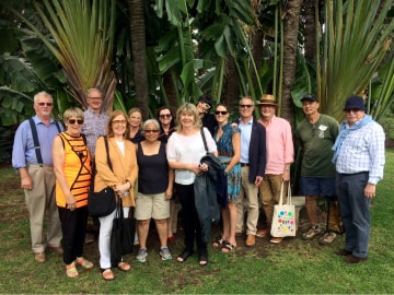 Members of QAGOMA Foundation’s Contemporary Patrons travelled to Hawai’i to attend the second Honolulu Biennial (HB19), and to visit the Bishop Museum and the Shangri La Museum of Islamic Art, Culture and Design, as well as the Foster Botanical Gardens, where the group is pictured with QAGOMA Collection artist Bernice Akamine (front row, third from left)