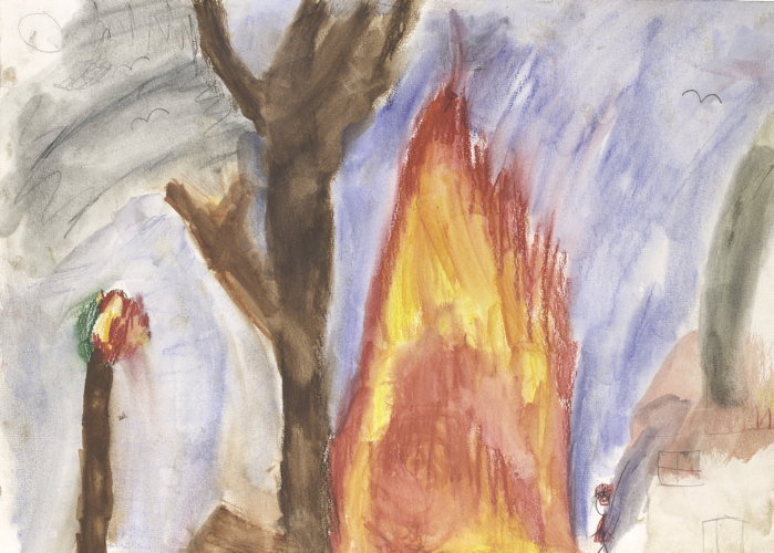 I had a yellow band. My artwork represents a fire that happened when i was young and i got evacuated.