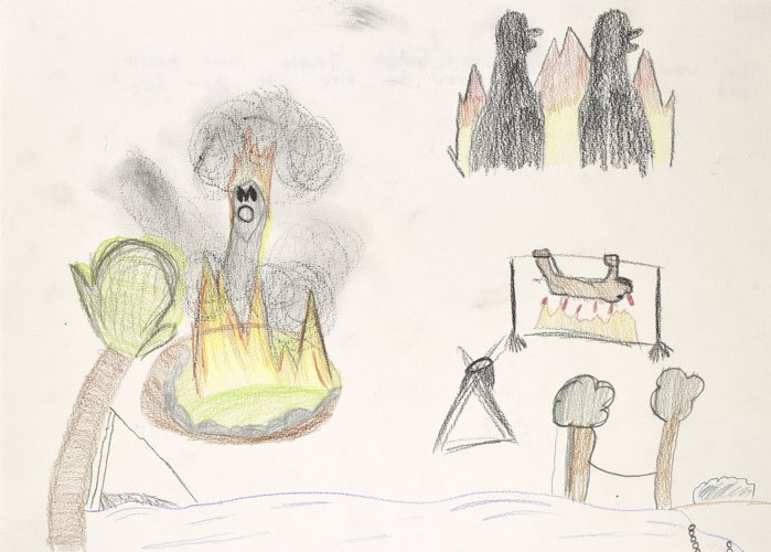 The ways the Gubbi Gubbi people went hunting and spirits going through the fire to show fire.